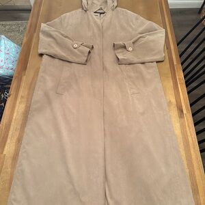 London Fog Hooded Suede-Look Trench Coat in Light Tan